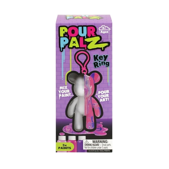 Pour Palz Paint Bear Keyring 3.2", Purple, DIY Paint & Craft Kid for Kids, 5  Years