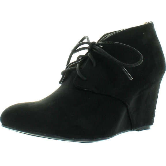 Qupid Women's Valley-01 Hidden Wedge Ankle Round Toe Lace Up Bootie