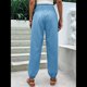 thumbnail image 5 of Pantalones de Trabajo Bohemios de Verano para Mujer, Informales, Plisados, Elásticos, de Cintura Alta, Anchos y con Bolsillos. Azul L, 5 of 9