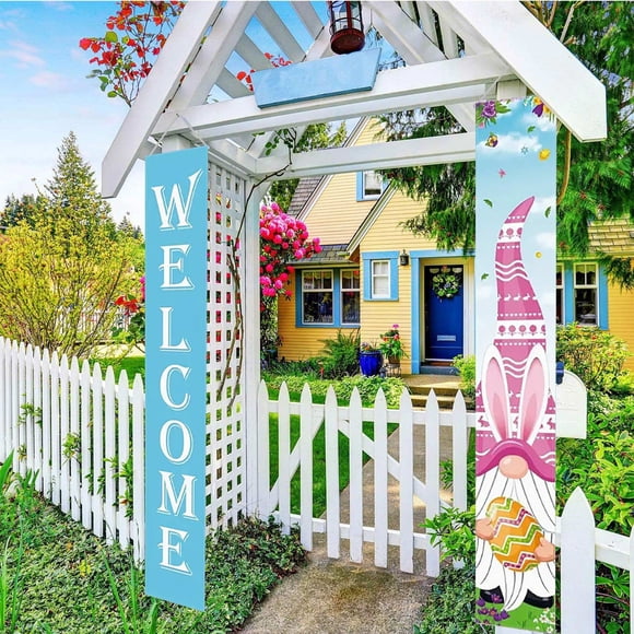 Letrero de Pascua para porche, feliz Pascua, para colgar en la pared, para interiores y exteriores, con diseño de banderas y versos.
