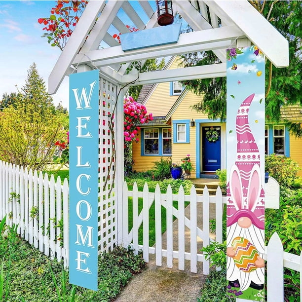 Letrero de Pascua para porche | Bandera colgante de pared para exteriores con mensaje "Feliz Pascua" | Material resistente a la intemperie | Cuerda fácil de colgar | Decoración para fiestas en