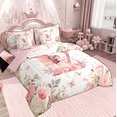 thumbnail image 3 of Feelyou Magic Elf Teens Twin Bedding Sets 7-Piece, Pink Monogrammed V Bedding Comforter Set, Princess Reversible Comforter, Lightweight Room Decor, 3 of 9