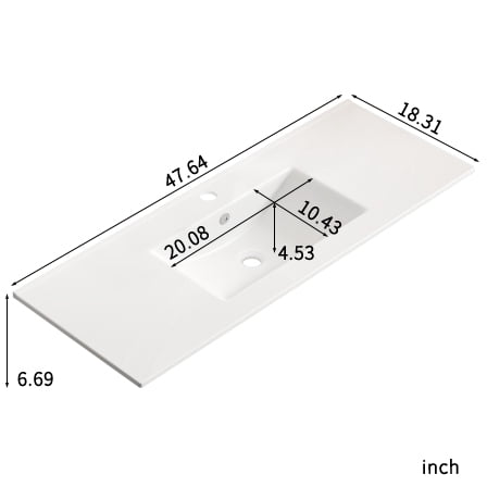 TICOZE Large 48 Inch Thin Edge Ceramic Bathroom Sink, Modern Single Bowl Vanity Sink, White Porcelain Ceramic Sink for Countertop or Wall Mount