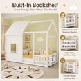 thumbnail image 5 of Miniyam Montessori Floor Bed with Roof and Guardrails, Kids House Bed Frame with LED Lights and Bookshelf, White, 5 of 8