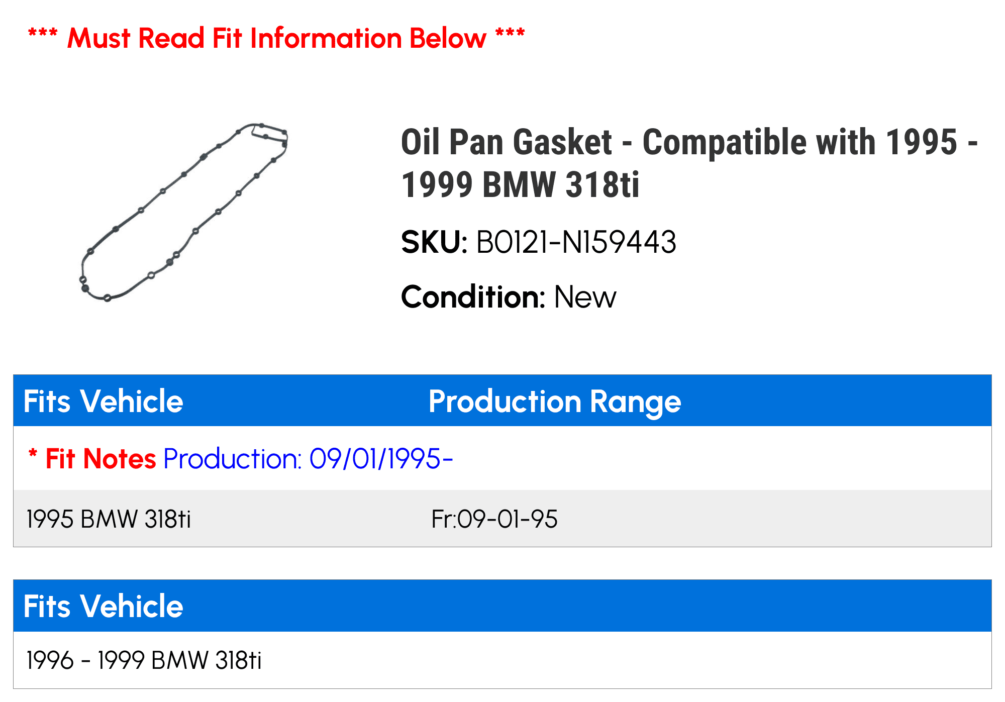 Oil Pan Gasket - Compatible with 1995 - 1999 BMW 318ti 1996 1997 1998