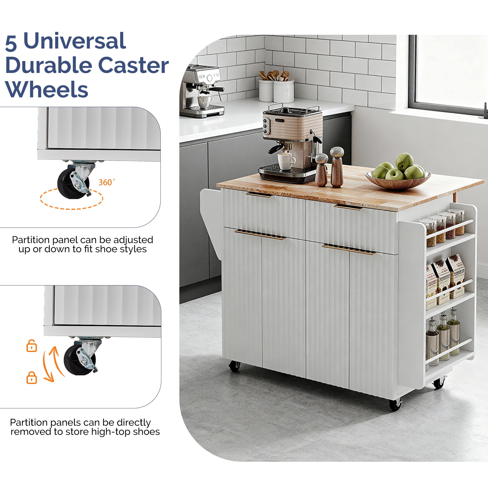 4-Door 2-Drawer Buffet Serving Cart with Bakelite Countertop and Champagne Gold Finish