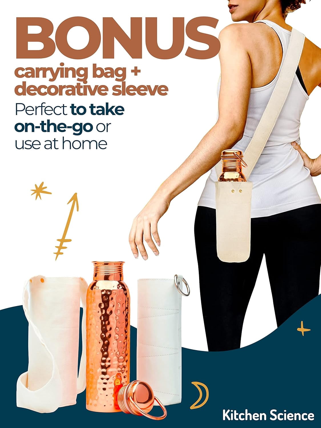 UM Authentic Ayurvedic Copper Water Bottle With Handle (34 oz/1000 ml) | Lab-Tested, Leak-Proof | Includes Free Sleeves & Carrying Bag | Ideal for Drinking Water