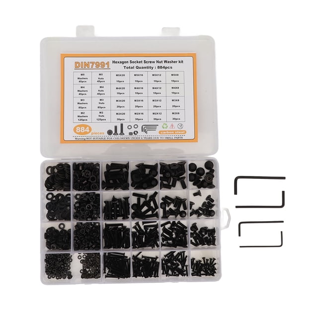 Screw Nut Washer Assortment, Corrosion Resistance Black Socket Screw Nut Washer Kit Sturdy Clear Thread Flat Appearance Easy Carrying Carbon Steel For Meters