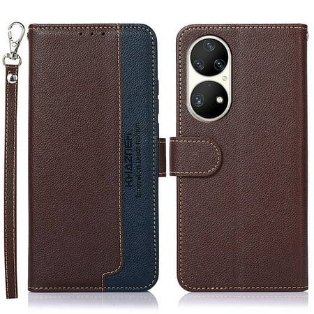 Shoppingbox Case for Huawei P50 Pro 6.6", Wallet Flip Cover Card Slot Magnetic Closure Leather Phone Case - Brown