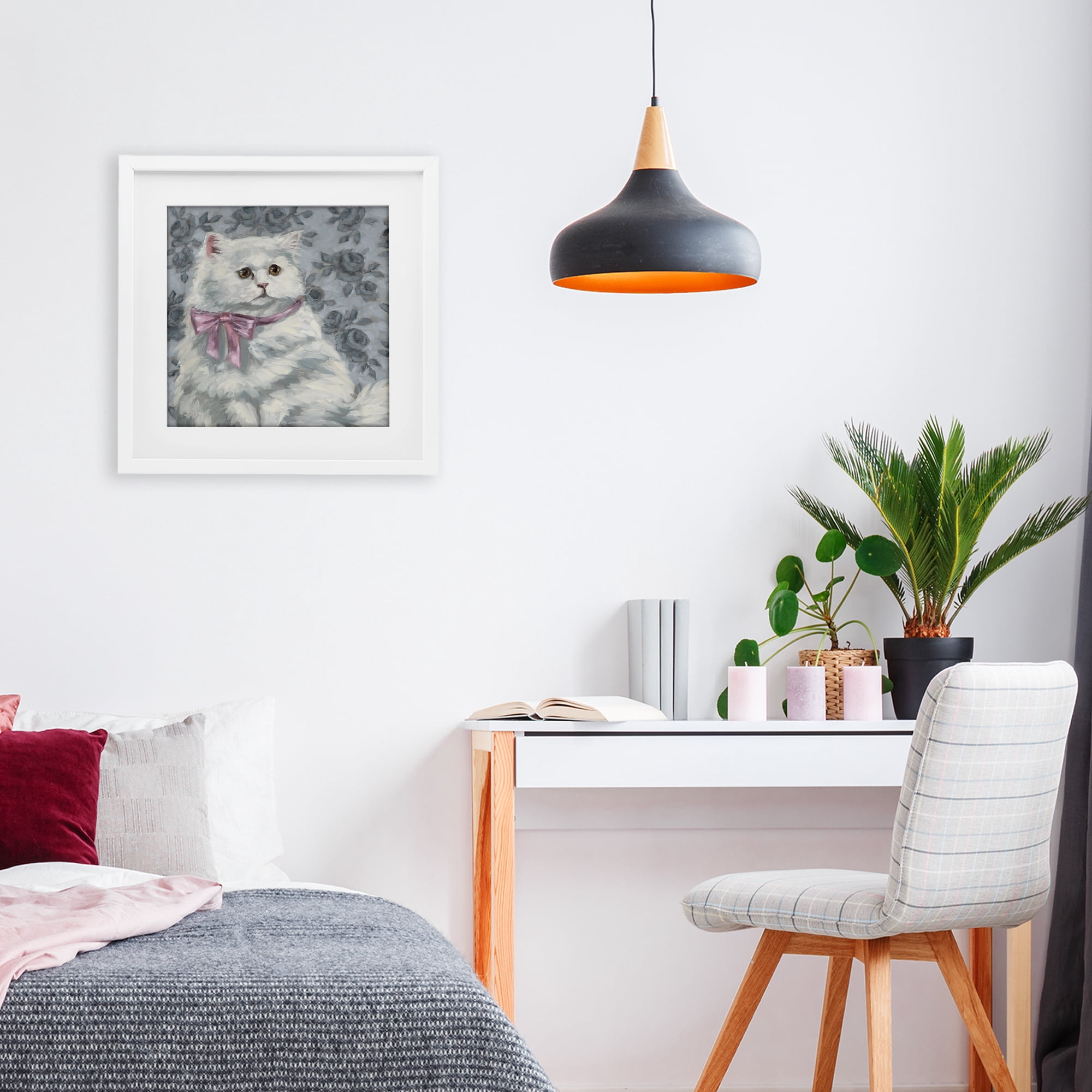 Stupell Industries Coquette Kitty Portrait White Framed Print Under Glass, design by Sara G. Designs