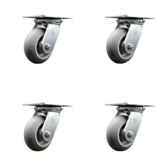 5 Inch Heavy Duty Thermoplastic Rubber Caster Set with Roller Bearings Set of 4