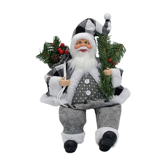 PEIBang Christmas Santa Figurines Standing Santa Claus Figure with Gifts Bag & Doll Bear,Doll Gifts for Holdiday Winter Home Table Xmas Party