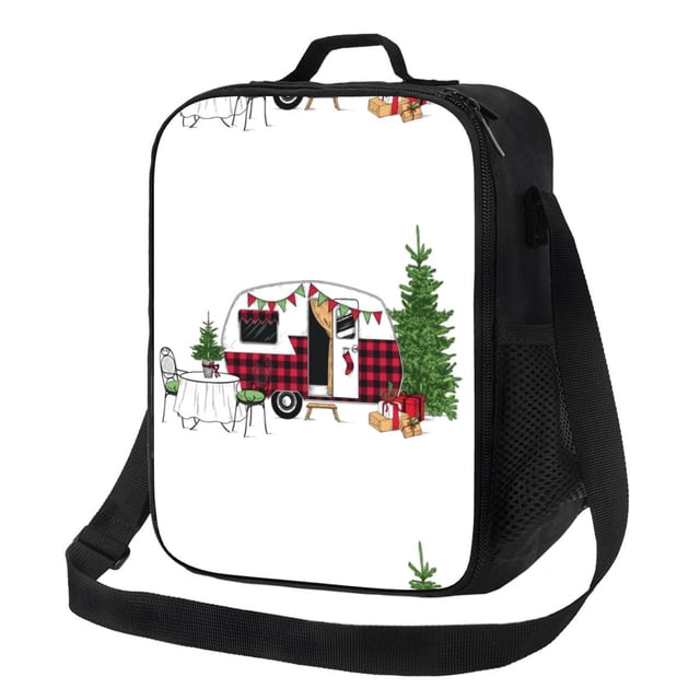 Disketp Vintage Buffalo Plaid Christmas Camper Bolsa Térmica Estampada para Almuerzo, Lonchera para Hombres y Mujeres Adultos