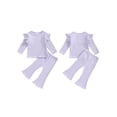 thumbnail image 2 of Miaouyo Baby Girl 2Pcs Fall Outfits Ruffle Long Sleeve Sport Print Tops + Flare Pants Set Toddler Clothes, 2 of 9