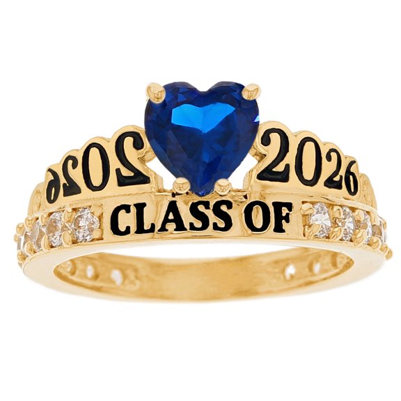 JackAni 10k Yellow Gold Simulated Sapphire September Birthstone Gorgeous 2026 Graduation Ring - Size 5.00