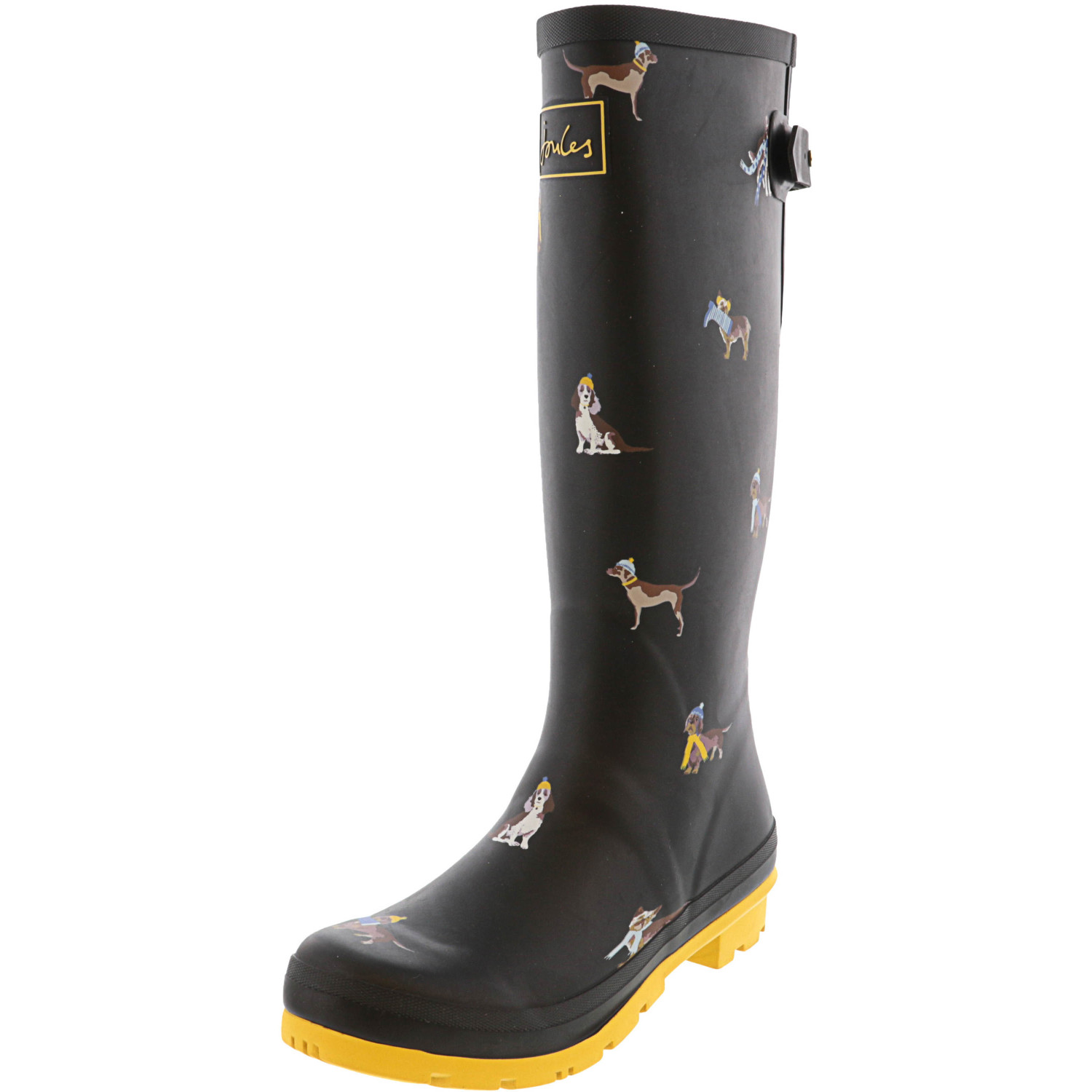 Joules Women's Welly Print Black Dogs KneeHigh Rubber Rain Boot 8M