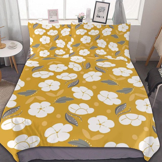 HAHDAXIA Flower Pattern Design Bedding Solid Comforter Set for All Seasons 3 Pieces(1 Comforter+2 Pillowcases) Soft Microfiber Bedding Set Twin(86"x70")