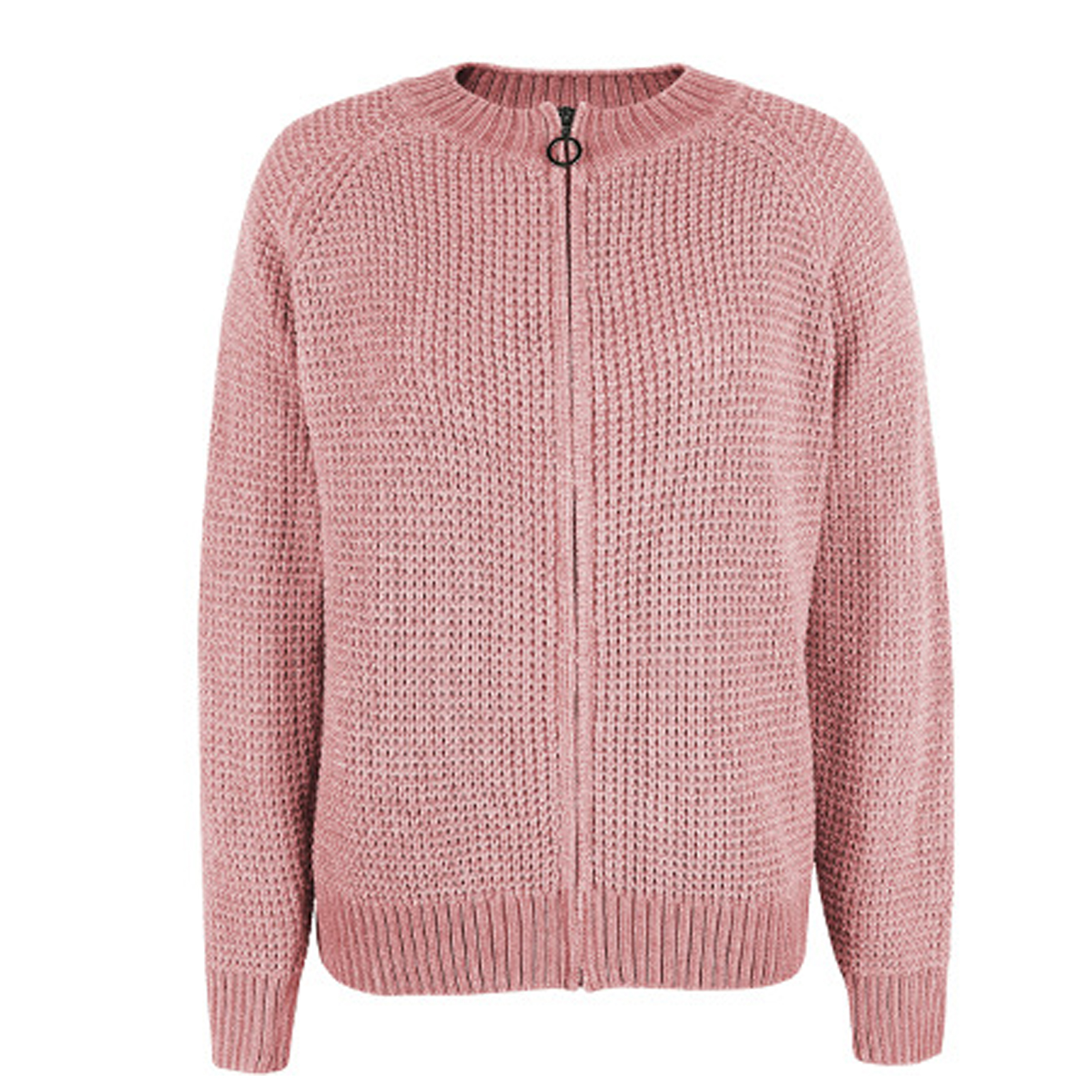 Women Neck Open Front Zipper Sweater Full Zip Knit Sweater