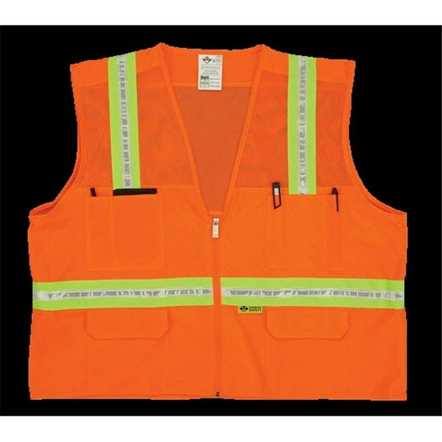 2W Mesh Multi-Pocket Surveyor Vest - Orange, 4 Extra Large