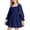 Navy, variant on Girls Puff Long Sleeve Ruffle Cuff Casual Dress, Solid Color Square Neck Elastic Waist A-Line Smocked Soft Breathable Sundress, Birthday Party Daily Wear Dresses for Girls 2-13 Years