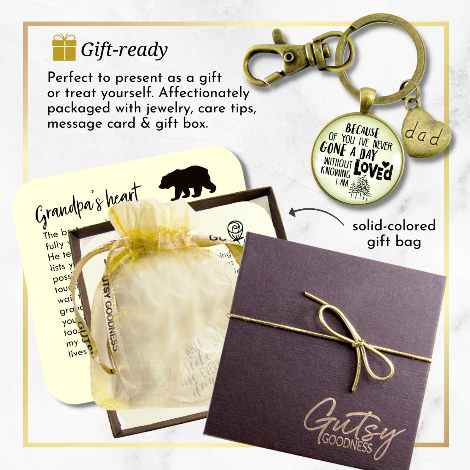 Grandpa Gutsy Goodness Bronze Metal Keychain Because of You Know Love Key Ring Adult Male Gift