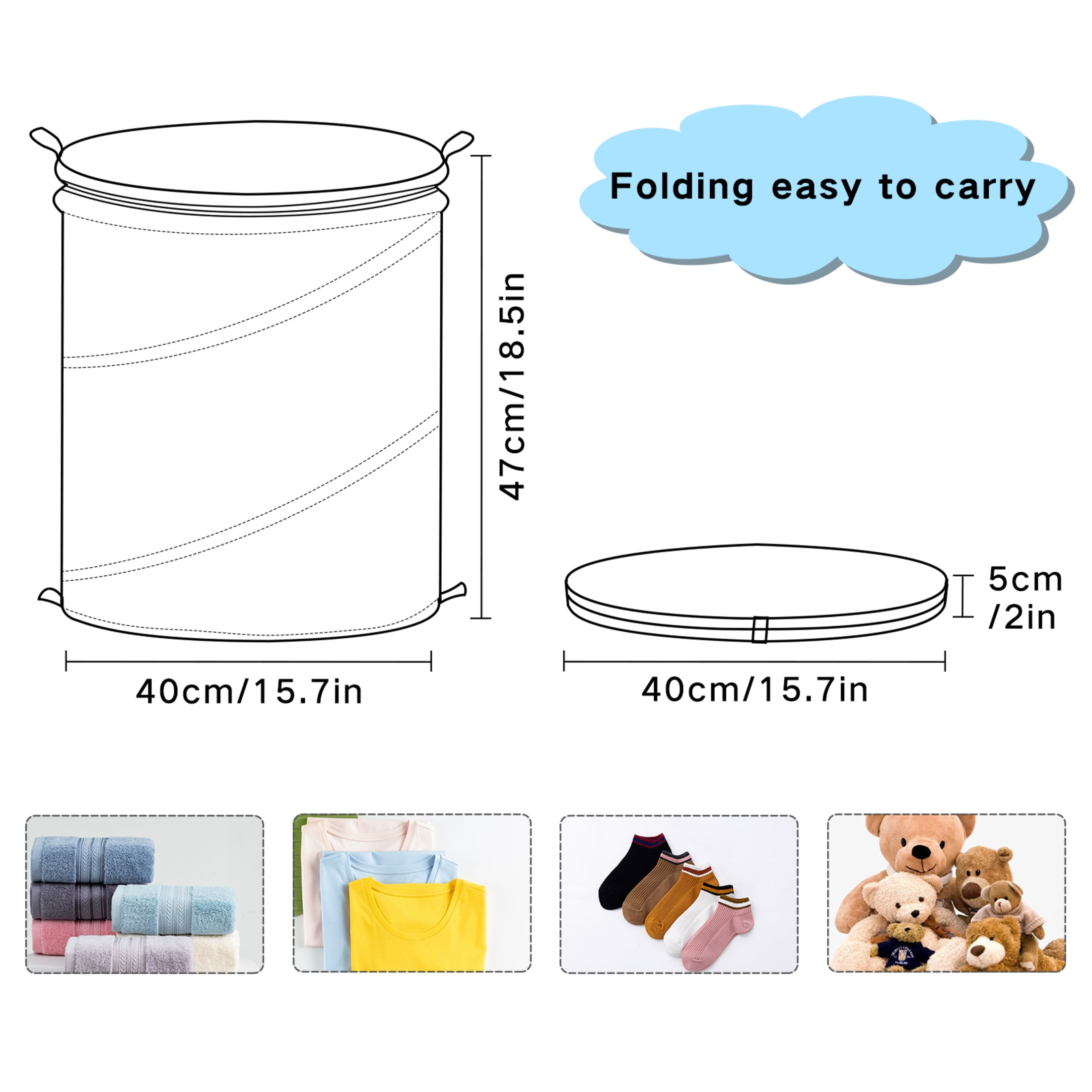 50L Extra Large Popup Hamper Collapsible Laundry Basket With Zippered Lid 15.7x18.5in Cute Woodland Animals