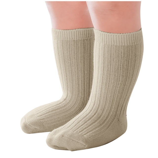 HAiming Kids Crew Socks Double Needle Mid Tube Solid Color Ribbed Knit Children's Sock for Boys Girls