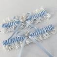 thumbnail image 4 of GARENAS Blue Lace Garter Belt Set Bridal Wedding Garter Gift for Bride Something Blue Lace Garter Set Wedding Garter Belt Flower Floral Design Garter Set of 2 Blue(Sky Blue）, 4 of 5