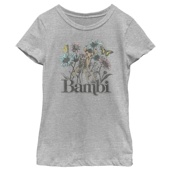 Girl's Bambi Floral Sketch Graphic Tee Athletic Heather Medium