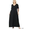 thumbnail image 2 of Zenana Women & Plus Relaxed Fit V-Neck Short Sleeve Full Length Maxi Long Dress w/ Side Pockets, 2 of 3
