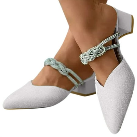 

Womens Sandals Fashion Women Summer Pointed Toe Comfortable Heels Shoes Beach Rhinestones Breathable Sandals Slippers
