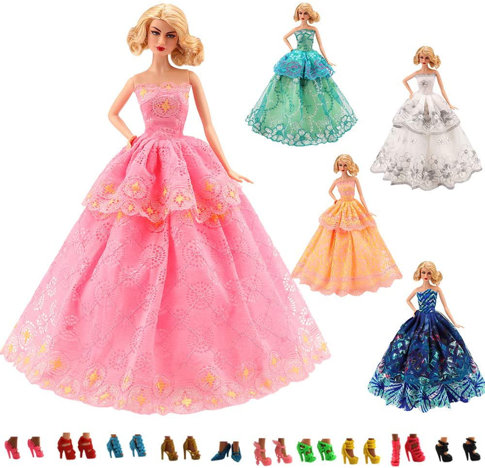 5 Pcs Handmade Wedding Dress Party Gown Clothes Outfits For  Doll Gift HIS* 