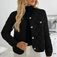 thumbnail image 2 of successthop Womens Quilted Down Jacket Quilted Oversized Outwear Fake Pocket Button Long Sleeve Coat Solid Clothes Black, 2 of 9