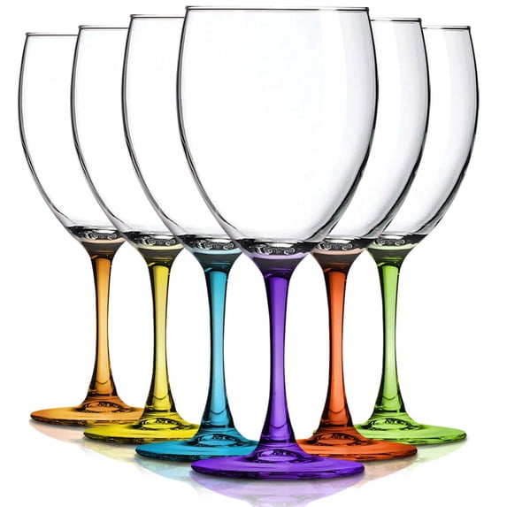 TableTop King 10 oz Wine Glasses, Stemmed Style, Nuance Bottom Accent, Party Color, Set of 6