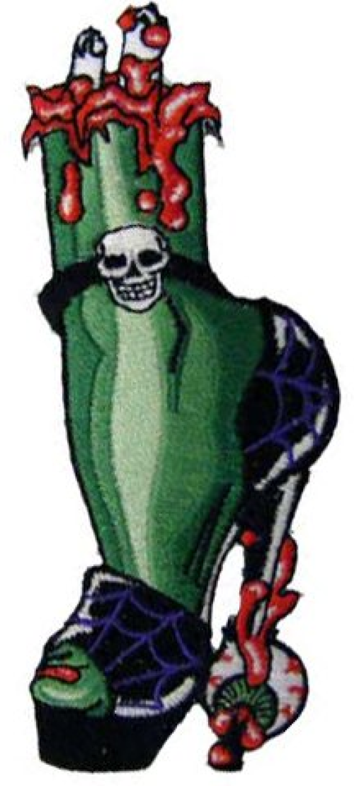 Novelty Iron On Patch Creepy Zombie Dead Stitched Green Sexy Leg