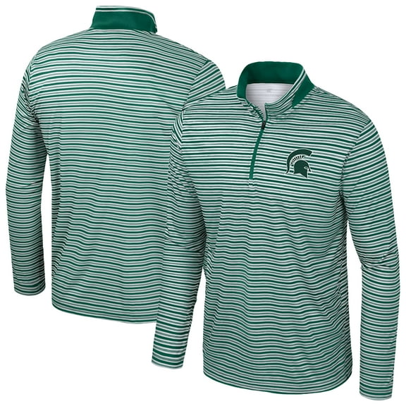 Men's Colosseum Green Michigan State Spartans Striped Quarter-Zip Top