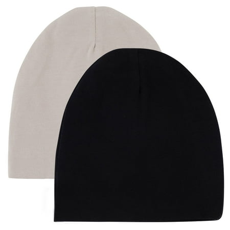 Petit Classics, 2 Pack Beanies, 100% Jersey Cotton - Tan & Black 0 - 3 Months