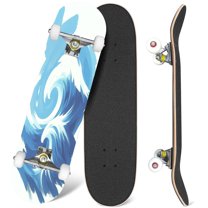31'' Complete Skateboard 7 Layer Canadian Maple Double Kick Deck Skateboards stylized brushed ocean wave splashing Skate Board for Beginner Adult Gifts