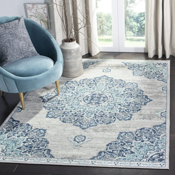 Safavieh  Brentwood Nigyar Oriental Medallion Rug Grey,Blue 8'  x  10' 8' x 10' Indoor Living Room,Bedroom,Dining Room Rectangle