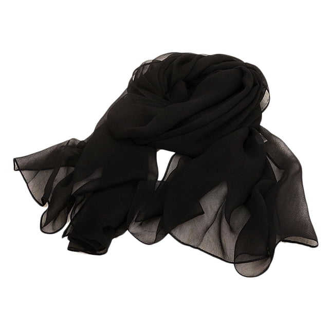 Bufanda de color liso protector solar bufandas de baile capa de protección solar chal de mujer bufanda doble negro (180x70cm)