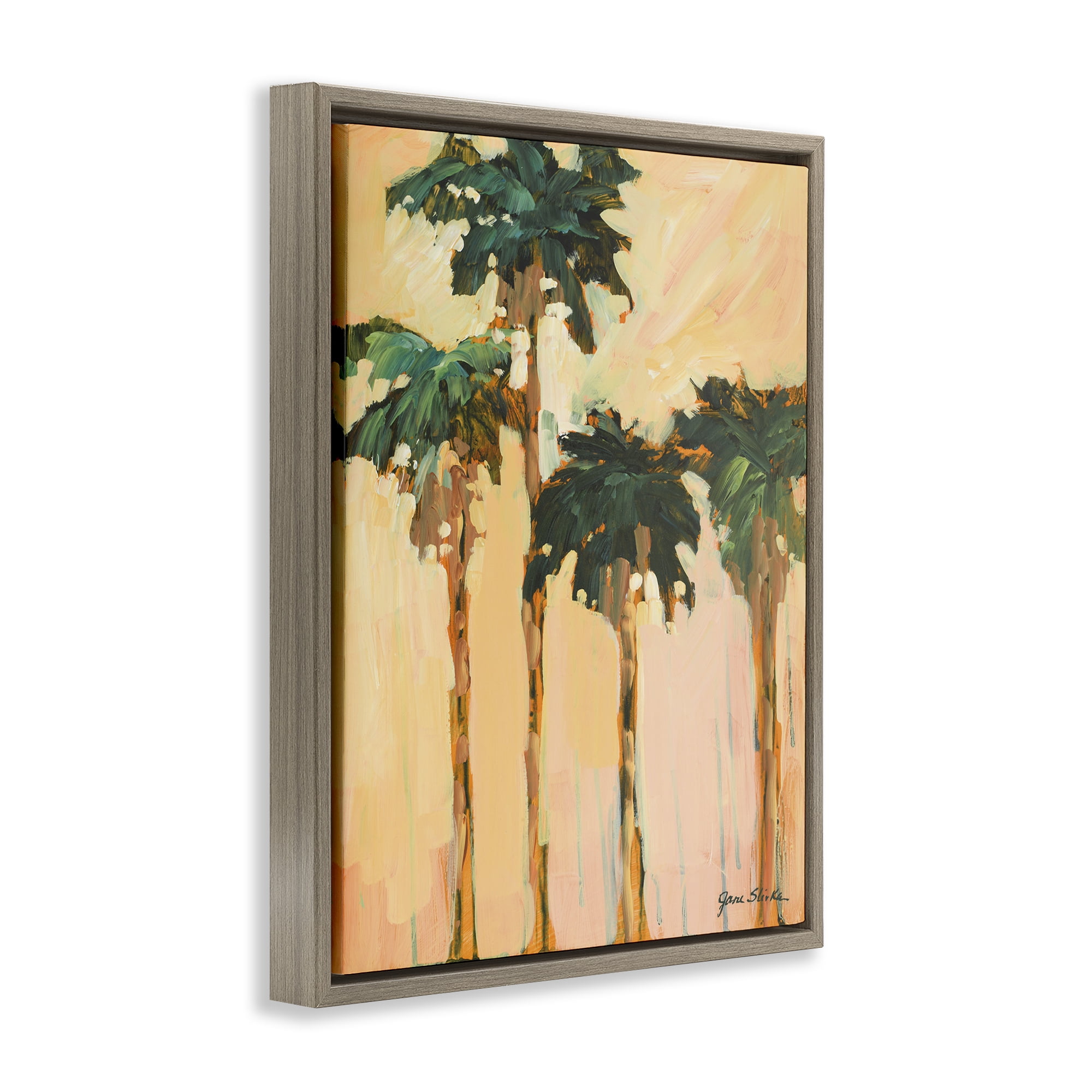 Stupell Industries Shady Palms Impression Coastal Painting Brown Floater Framed Canvas Art Print Wall Art, 17 x 21