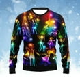 thumbnail image 2 of VBARHMQRT Chandail en Molleton Bleu pour Hommes Automne et Hiver Imprimé 3D Noël Pull Rayé Col Rond Père Noël, 2 of 3