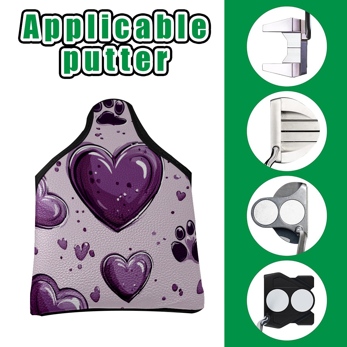 Golf Mallet Putter Cover Premium Leather Waterproof Golf Putter Head Cover with Magnetic Closure Purple Heart