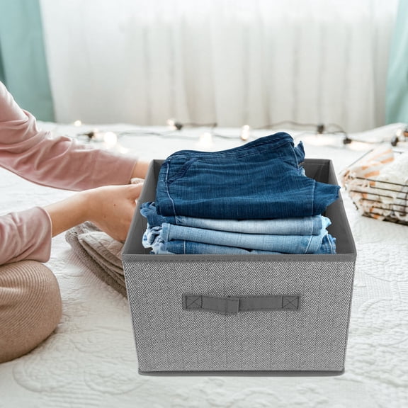 TABLZONE Grey Cube Storage Bin with Nonwoven Fabric for Laundry Room Organization, 1 Piece