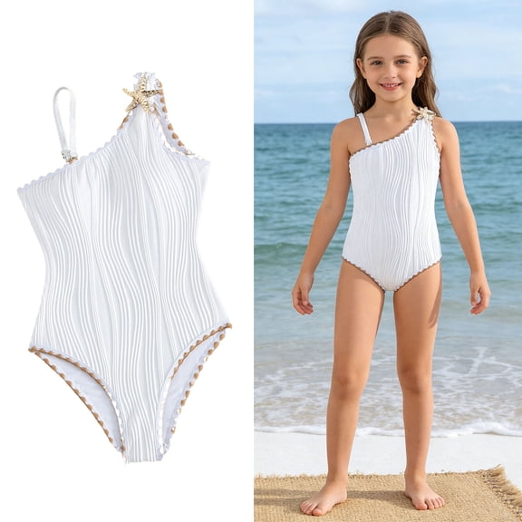 Girls Swimsuit 1 Piece Colorful Trim Bathing Suit Quick Dry Swimwear with Solid Color Bathing Suits for Tween 11-12 Years