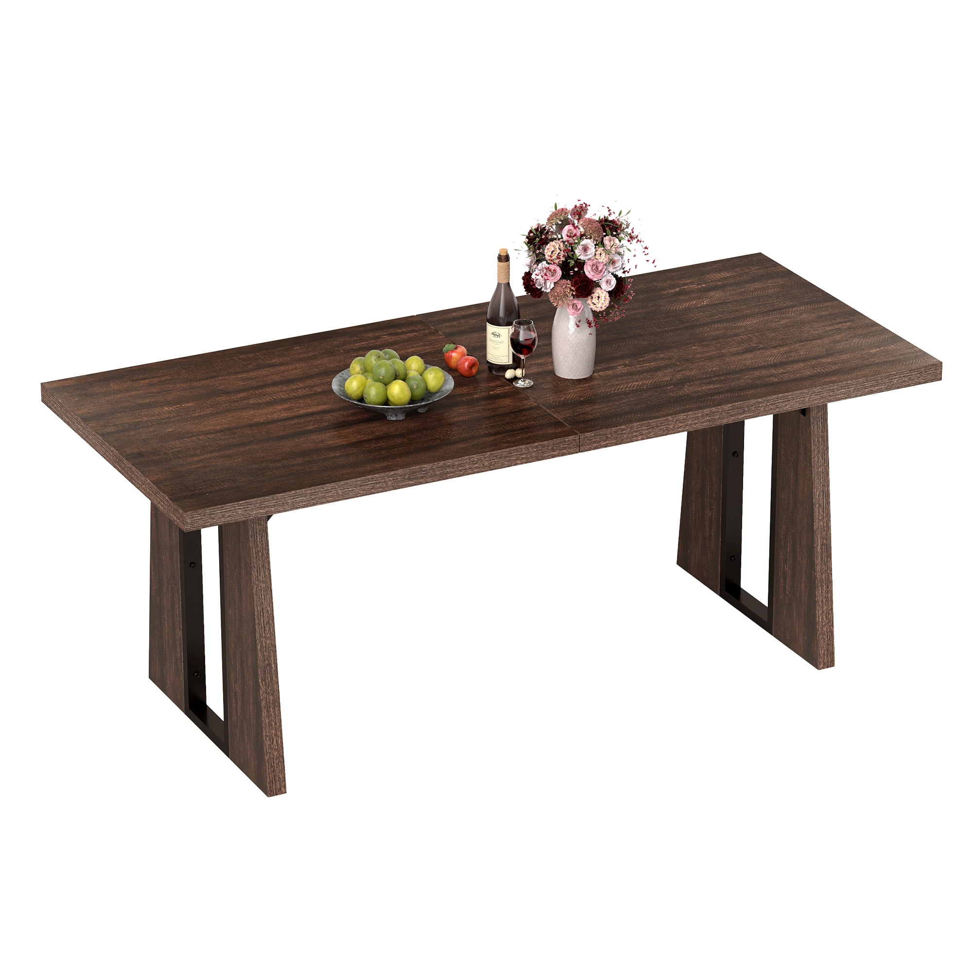 Uforic 70" Wood Dining Table for 6-8 Person, Farmhouse Rectangle Dining Table withHeavy Duty Leg, Kitchen Table for Gathering, Kitchen, Dining Living Room, Brown