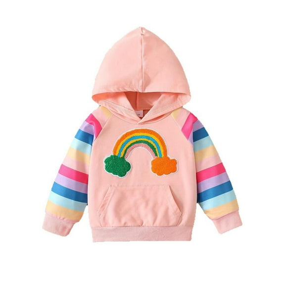LIIPEE Girls Boys Jacket Cartoon Rainbow Embroidered Long Sleeve Hooded Jackets With Pocket Toddler Handsome Vacation Coat,Red,1-2 Years