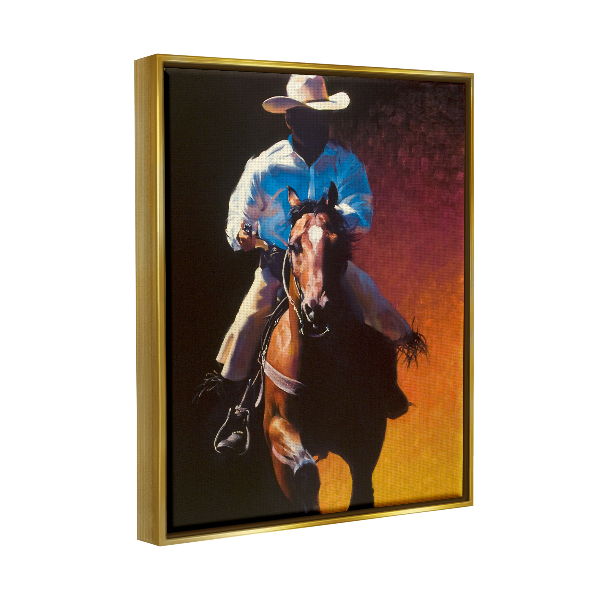 Stupell Industries Modern Cowboy & Horse Animals & Insects Painting Gold Floater Framed Art Print Wall Art, 17 x 21