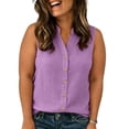 thumbnail image 6 of Otntypg Plus Size Womens Sleeveless Button Down Shirts Cotton Linen Tank Tops Lightweight Dressy Casual V Neck Loose Oversized Blouses Business Work Tops, 6 of 6