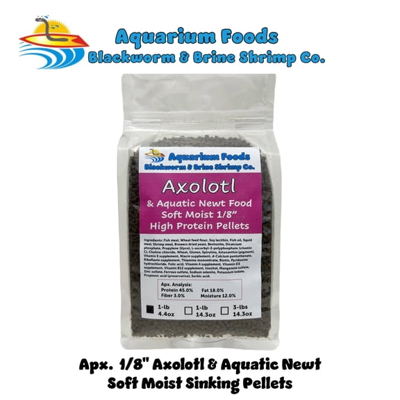 Axolotl Food 1/8" Soft Moist Sinking Rangen Salmon Meal Crumbles for Baby Axolotl, Newts, Shrimp, Snails - 1-lb 4.4oz Clear Bag